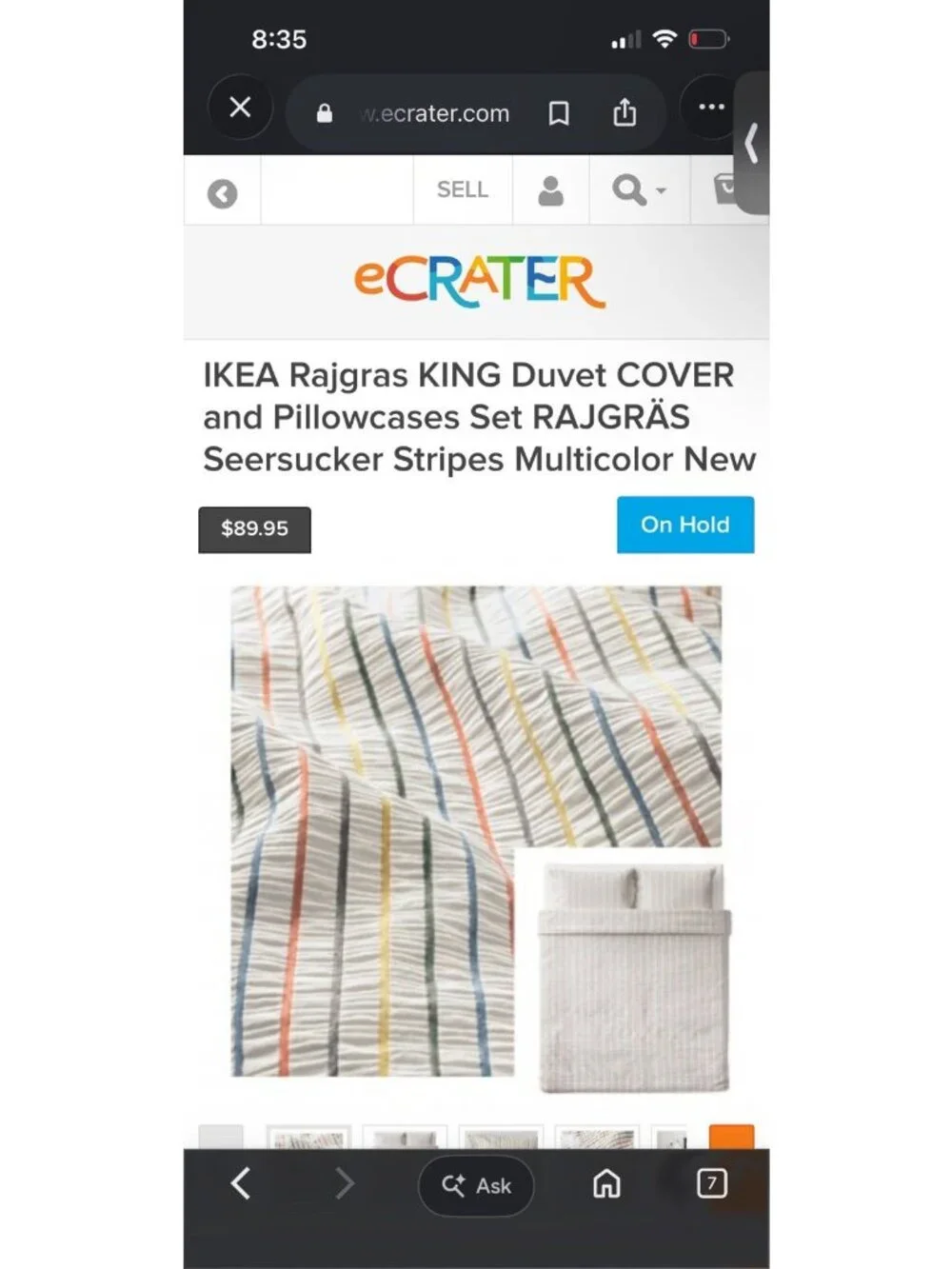 IKEA RAJGRÄS Full Queen Duvet Cover Seersucker Multicolor Stripes 100% Cotton